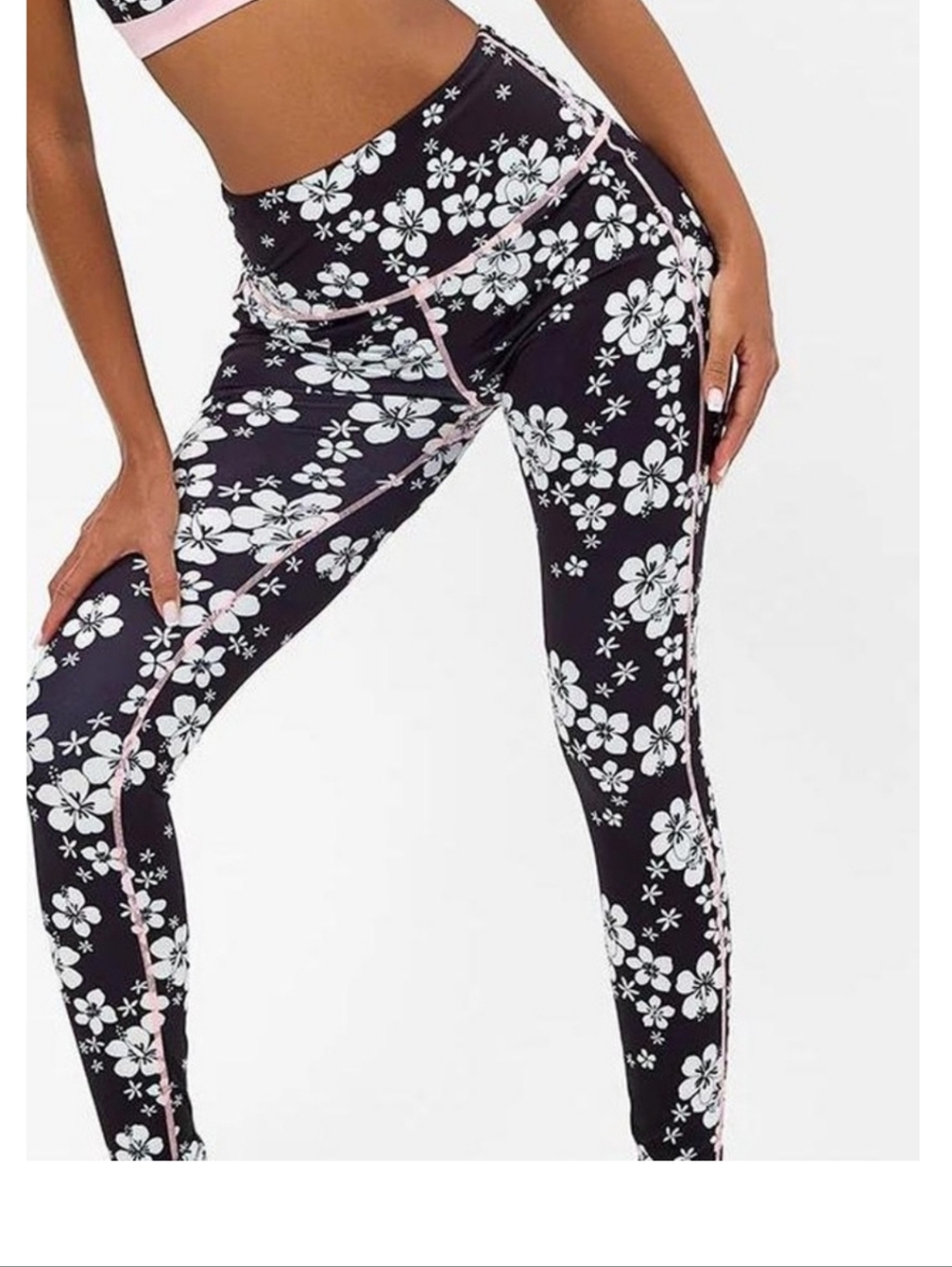Frankie's Bikinis Active High-Waist Floral Print Leggings in Black NWT Large